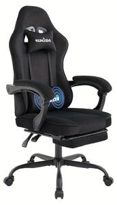 Sedia da gaming con poggiapiedi – Sedia ergonomica da scrivania – Rivestimento in velluto – Imbottitura in memory foam – Colore nero