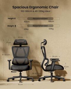 Sedia da ufficio - Sedia ergonomica - Sedia da scrivania - Sedia da gaming - Sedia per computer - Imbottitura dello schienale spessa 10 cm