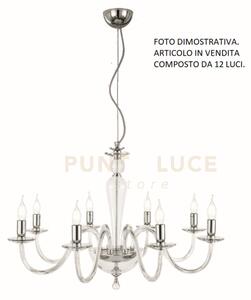 Lampadario paganini 12 luci cristallo cromo attacco e14 d.84cm