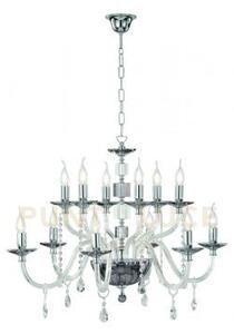 Lampadario livia 12 luci fume'- trasparente e cromo attacco e14 d.85cm
