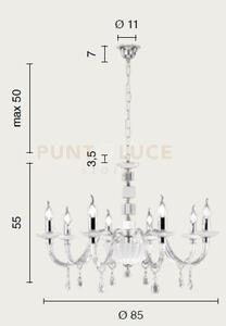 Lampadario livia 8 luci fume'- trasparente e cromo attacco e14 d.85cm