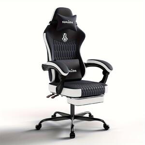 Game Stoel – Sedia ergonomica da scrivania con altezza, schienale e poggiapiedi regolabili, disponibile in bianco e nero
