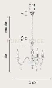 Lampadario livia 3 luci fume'- trasparente e cromo attacco e14 d.60cm