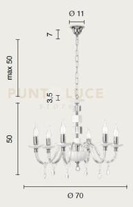 Lampadario livia 6 luci fume'- trasparente e cromo attacco e14 d.70cm