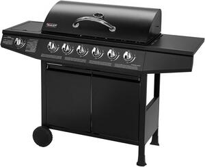 Barbecue a gas – Griglia a gas – Carrello per barbecue – Cucina esterna con griglia – 6 bruciatori in acciaio inossidabile + bruciatore laterale – Ampia superficie di cottura: 76x34 cm