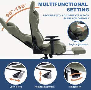Sedia da gaming ergonomica con poggiapiedi estraibile e schienale regolabile, disponibile in un vivace colore verde