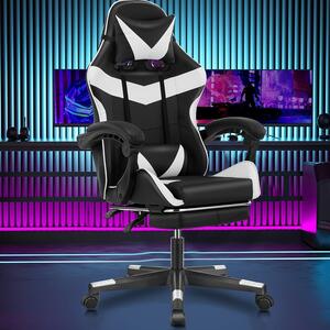 Sedia da gaming nera e bianca, sedia ergonomica da ufficio con schienale alto e braccioli regolabili