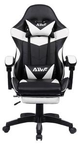 Sedia da gaming ergonomica, rivestita in ecopelle bianco e nero, con poggiapiedi regolabile