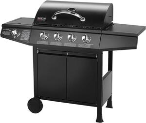 Barbecue a gas – Griglia a gas – Cucina esterna – Carrello per barbecue – Carrello per griglia – 4 bruciatori in acciaio inossidabile – Bruciatore laterale – Ampia superficie di cottura