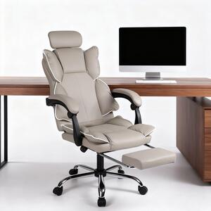 Sedia da gaming ergonomica con poggiapiedi pieghevole, color kaki, rivestita in ecopelle dorata