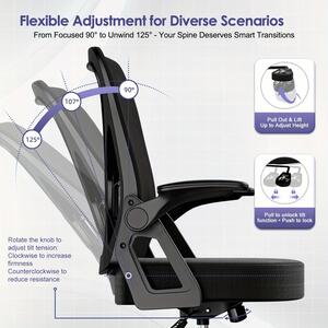 Sedia da ufficio ergonomica, con supporto lombare regolabile, braccioli pieghevoli e ruote morbide