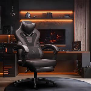 Sedia da corsa nera - Sedia da gaming - Sedia da ufficio - Sedia confortevole - Sedia a forma di vasca - Schienale ergonomico a forma di ala