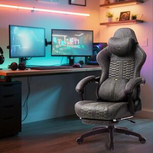 Sedia da ufficio – Sedia da gaming ergonomica, alta, con rivestimento in ecopelle traspirante, poggiapiedi e supporto lombare regolabili – Grigia