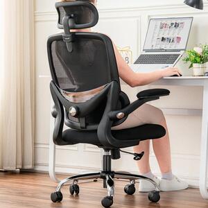 Sedia da ufficio ergonomica con braccioli pieghevoli, schienale alto traspirante, supporto lombare e poggiatesta rimovibile