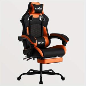 Sedia da gaming ergonomica, nera e arancione, con poggiapiedi e supporto lombare
