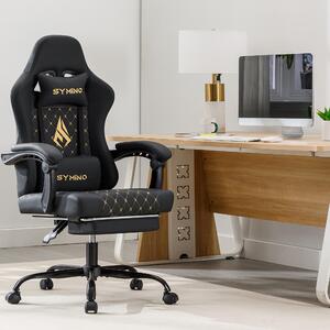 Sedia da gaming – Sedia da gaming ergonomica con poggiapiedi, imbottitura in memory foam e rivestimento in ecopelle nera