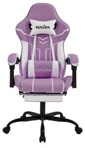 Sedia da gaming – Sedia da gioco ergonomica con poggiapiedi e braccioli imbottiti – Viola e bianco