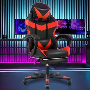 Sedia da gaming nera e bianca, sedia ergonomica per videogiochi con schienale regolabile e rivestimento in ecopelle