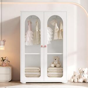 Armadio per bambini okwish con 2 ante trasparenti in acrilico, armadio compatto con maniglie in Vetroceramica e barra appendiabiti, colore bianco