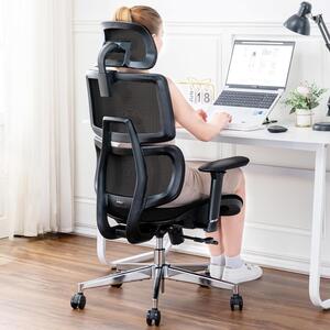 Sedia da ufficio ergonomica con schienale a rete, supporto lombare, braccioli 3D e poggiatesta, dal design elegante