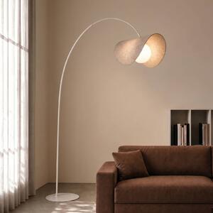Lampada ad arco Sansibar Lucande, dimmerabile, Crema / Ambra, Soggiorno / Sala da pranzo, Tessuto / Stoffa / Seta, Design, Lampada da terra