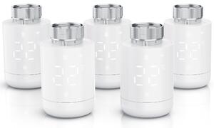 Set di 5 termostati per radiatori WLAN, con controllo tramite app, programmazione settimanale, display LED, manopola rotativa, rilevamento finestra aperta, protezione antigelo, termostato per riscaldamento, 5 pezzi, bianco