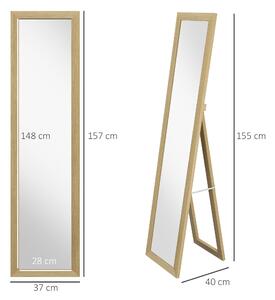 HOMCOM Specchio con Cornice in MDF con Piedini e Ganci per Utilizzo a Muro o a Parete, 37x40x155 cm