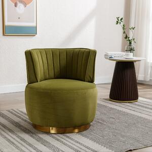 Poltrona girevole moderna – 360 gradi – in velluto – con schienale confortevole – color verde oliva