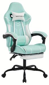 Sedia da gaming – Sedia ergonomica da scrivania con poggiapiedi estensibile e rivestimento in ecopelle – Verde e bianco