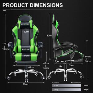 Sedia da gaming ergonomica con poggiapiedi, funzione di massaggio e rivestimento in pelle verde