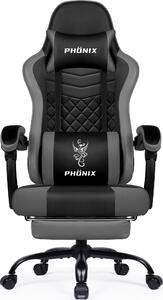 Sedia da gaming – Sedia per videogiochi – Sedia da ufficio – Design ergonomico – Poggiapiedi regolabile – Grigio