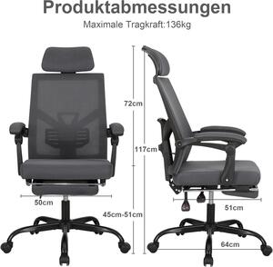 Sedia da ufficio ergonomica - Sedia da ufficio con poggiatesta regolabile - Sedia da ufficio - Sedia girevole - Sedia da lavoro