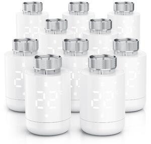 Set di 10 termostati per radiatori WLAN, con controllo tramite app, programmazione settimanale, display LED, manopola rotativa, rilevamento finestra aperta, protezione antigelo, termostato per riscaldamento, colore bianco