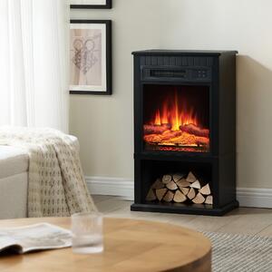 Stufa elettrica a pavimento - 2000 W - Metallo nero con finitura effetto legno - Effetto fiamma 3D