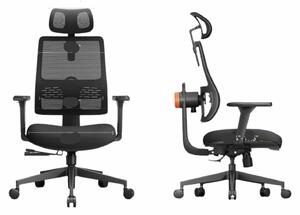 Sedia da ufficio ergonomica, colore nero, con schienale alto, supporto lombare automatico e braccioli 3D