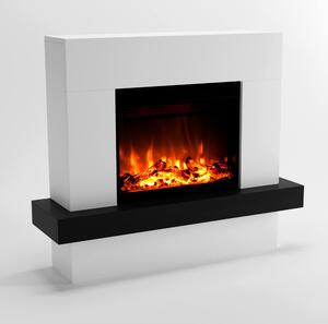 Camino elettrico da pavimento, bianco, con riscaldamento da 1500 Watt e decorazioni effetto legno