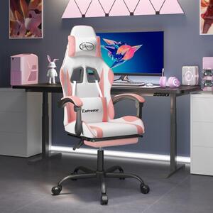Sedia da gaming elegante, nei colori bianco e rosa – Schienale e poggiapiedi regolabili – Rivestita in ecopelle