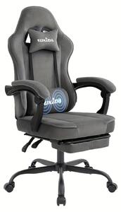 Sedia da gaming in velluto – Sedia ergonomica per computer – Regolabile – Con poggiapiedi – Tessuto grigio