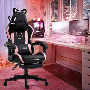 Sedia da ufficio ergonomica, di colore rosa, con altezza regolabile, poggiatesta e supporto lombare