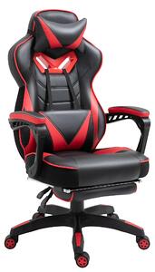 Sedia da gaming – Sedia da gaming ergonomica, nera e rossa, con schienale e poggiapiedi regolabili