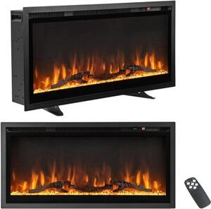 Camino elettrico da parete - 36 pollici - Struttura in metallo nero e vetro - Camino decorativo con colore della fiamma regolabile