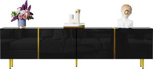 Mobile TV Sweiko nero lucido a 4 ante, moderno ed elegante, con combinazione di colori nero e oro