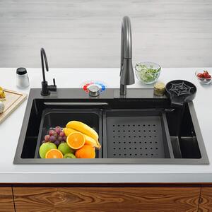 Rubinetto da cucina - Rubinetto a cascata multifunzione - 3 modalità di erogazione dell'acqua - Acciaio inossidabile - Adatto per lavelli doppi