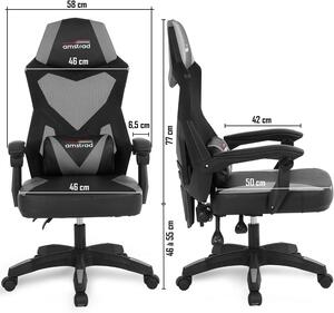 Sedia da gaming ergonomica, sedia da ufficio, bianca e nera, realizzata in rete traspirante, con schienale regolabile fino a 135 gradi