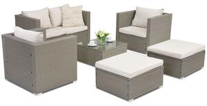 Mobile da giardino in rattan Roma Coffee 4 + 2 pouf Garden Point grigio chiaro