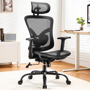 Sedia da ufficio ergonomica, con schienale alto in rete, supporto lombare regolabile, poggiatesta 2D, braccioli regolabili per la parte superiore e inferiore del braccio, inclinazione regolabile da 90° a 120°, resistente