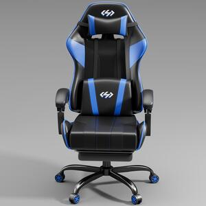 Sedia da gaming – Sedia ergonomica da scrivania con poggiapiedi e imbottitura in memory foam – Nera e blu