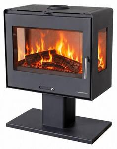 Stufa a legna con vetro su tre lati - Potenza 10 kW - Moderna stufa in metallo con rivestimento a polvere, ideale per creare un'atmosfera accogliente