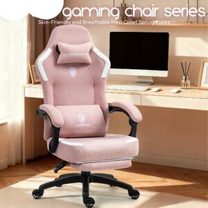 Sedia da gaming – Sedia da ufficio ergonomica con tessuto a rete traspirante, poggiapiedi e poggiatesta – Peso massimo supportato: 136 kg – Rosa