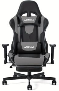 Sedia da gioco – Sedia da ufficio – Design ergonomico – Poggiapiedi pieghevoli – Supporto lombare, colore grigio